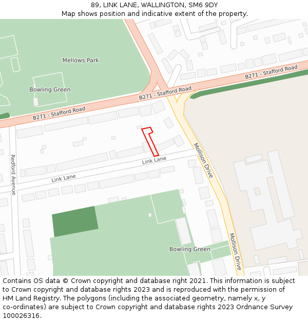 89, LINK LANE, WALLINGTON, SM6 9DY: Location map and indicative extent of plot