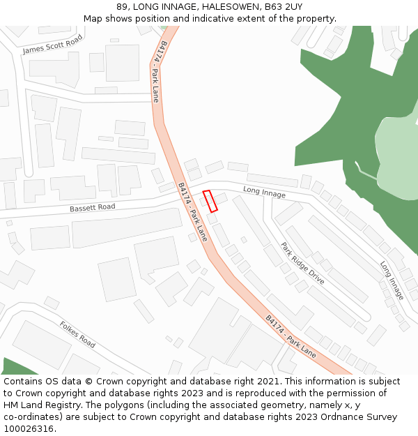 89, LONG INNAGE, HALESOWEN, B63 2UY: Location map and indicative extent of plot
