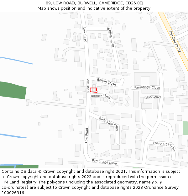 89, LOW ROAD, BURWELL, CAMBRIDGE, CB25 0EJ: Location map and indicative extent of plot