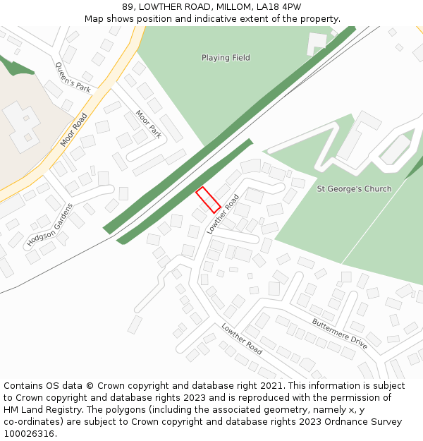 89, LOWTHER ROAD, MILLOM, LA18 4PW: Location map and indicative extent of plot