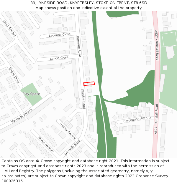 89, LYNESIDE ROAD, KNYPERSLEY, STOKE-ON-TRENT, ST8 6SD: Location map and indicative extent of plot