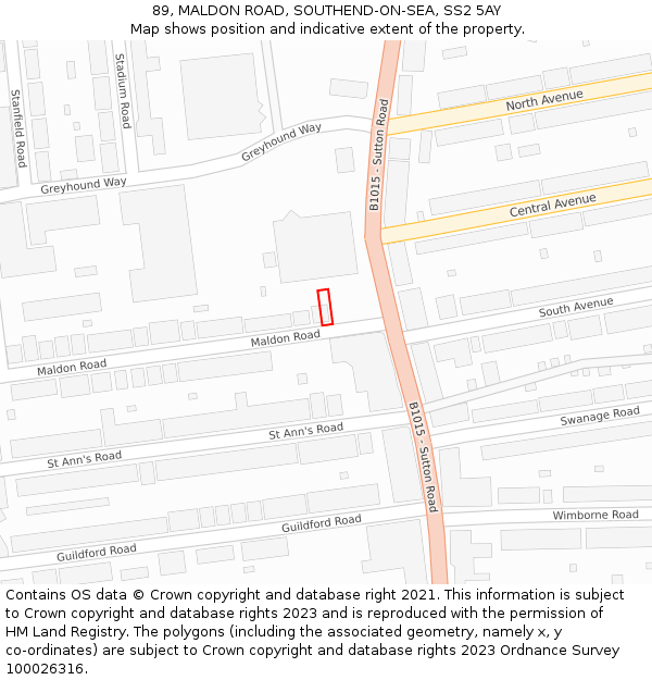 89, MALDON ROAD, SOUTHEND-ON-SEA, SS2 5AY: Location map and indicative extent of plot