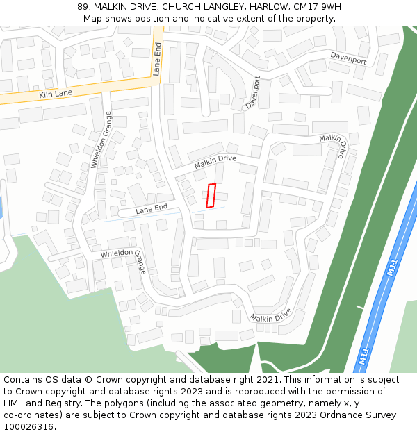 89, MALKIN DRIVE, CHURCH LANGLEY, HARLOW, CM17 9WH: Location map and indicative extent of plot