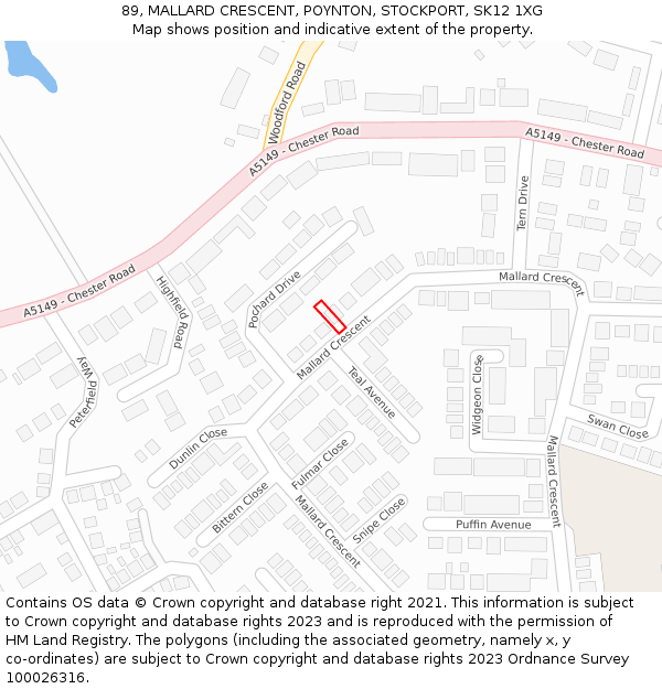 89, MALLARD CRESCENT, POYNTON, STOCKPORT, SK12 1XG: Location map and indicative extent of plot