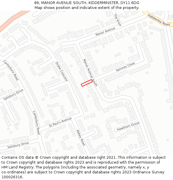 89, MANOR AVENUE SOUTH, KIDDERMINSTER, DY11 6DG: Location map and indicative extent of plot