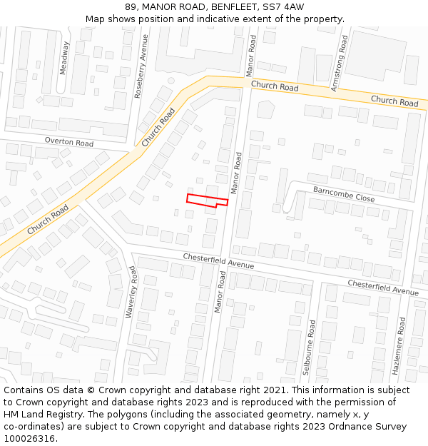 89, MANOR ROAD, BENFLEET, SS7 4AW: Location map and indicative extent of plot