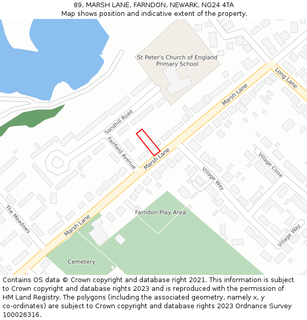 89, MARSH LANE, FARNDON, NEWARK, NG24 4TA: Location map and indicative extent of plot