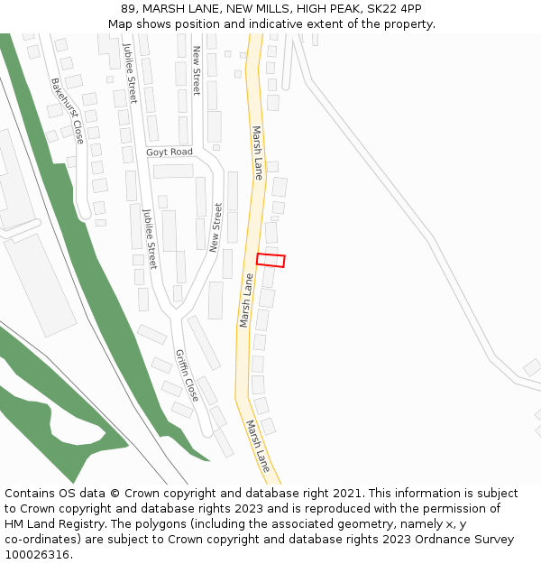 89, MARSH LANE, NEW MILLS, HIGH PEAK, SK22 4PP: Location map and indicative extent of plot