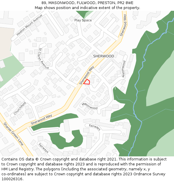 89, MASONWOOD, FULWOOD, PRESTON, PR2 8WE: Location map and indicative extent of plot