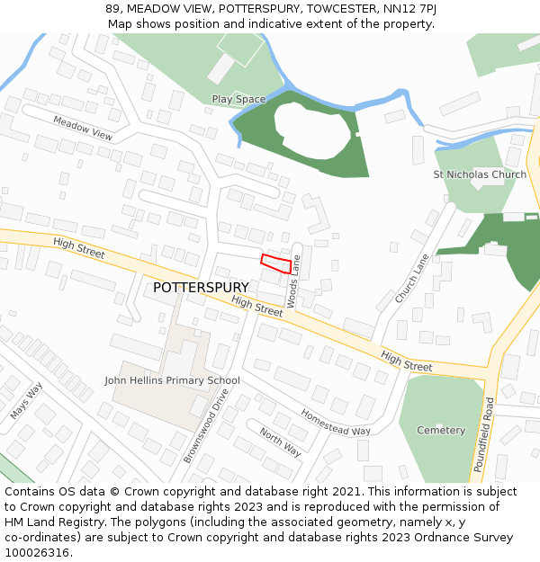 89, MEADOW VIEW, POTTERSPURY, TOWCESTER, NN12 7PJ: Location map and indicative extent of plot