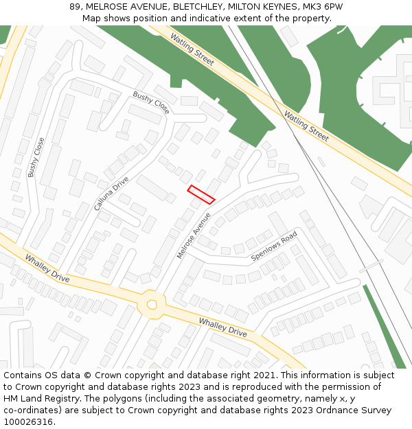 89, MELROSE AVENUE, BLETCHLEY, MILTON KEYNES, MK3 6PW: Location map and indicative extent of plot