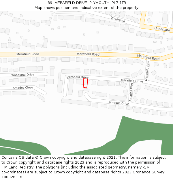 89, MERAFIELD DRIVE, PLYMOUTH, PL7 1TR: Location map and indicative extent of plot
