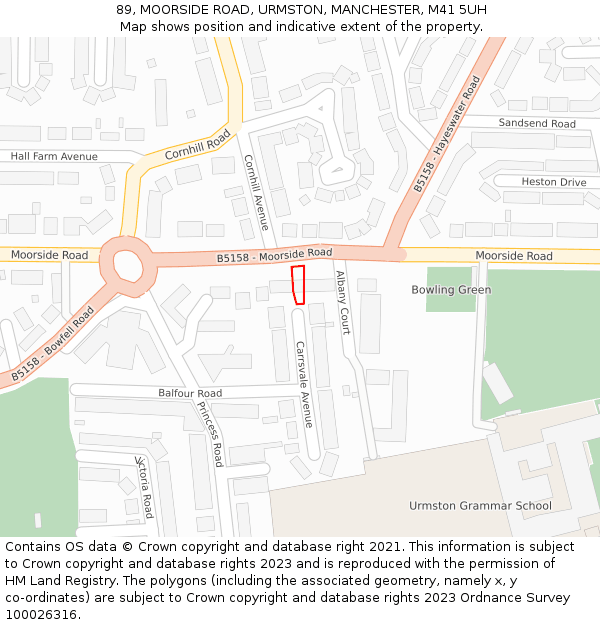 89, MOORSIDE ROAD, URMSTON, MANCHESTER, M41 5UH: Location map and indicative extent of plot