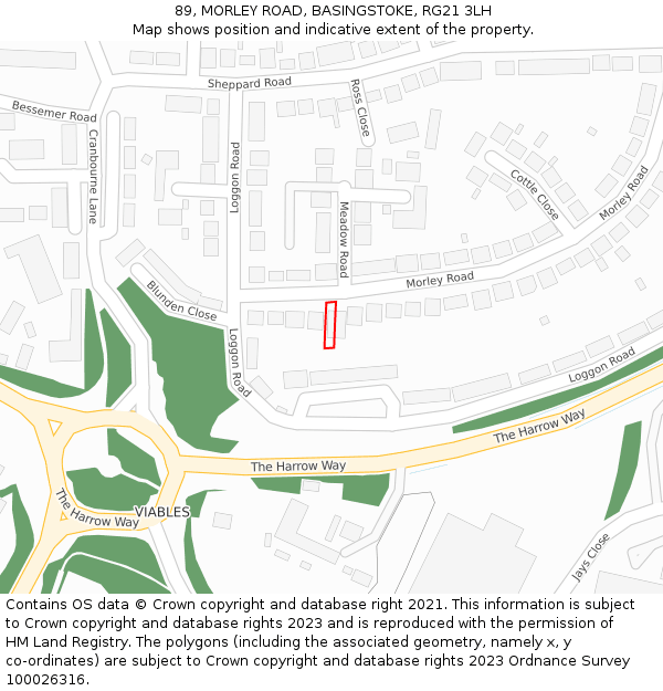 89, MORLEY ROAD, BASINGSTOKE, RG21 3LH: Location map and indicative extent of plot