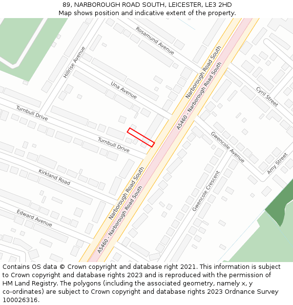 89, NARBOROUGH ROAD SOUTH, LEICESTER, LE3 2HD: Location map and indicative extent of plot