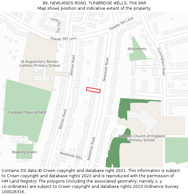 89, NEWLANDS ROAD, TUNBRIDGE WELLS, TN4 9AR: Location map and indicative extent of plot