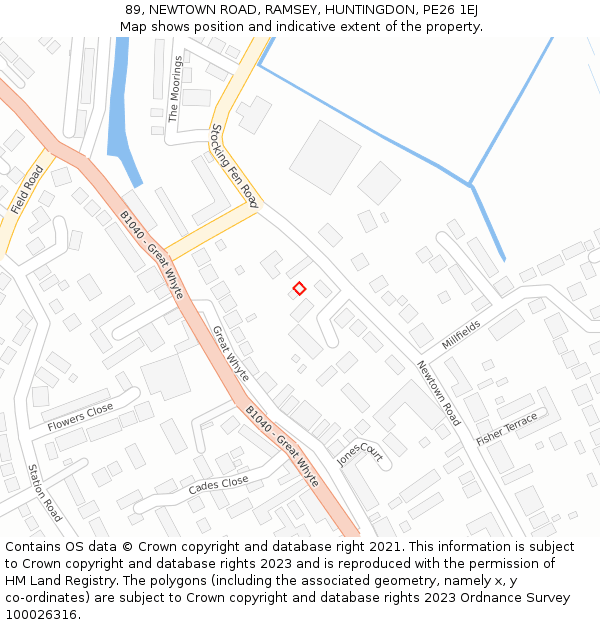 89, NEWTOWN ROAD, RAMSEY, HUNTINGDON, PE26 1EJ: Location map and indicative extent of plot