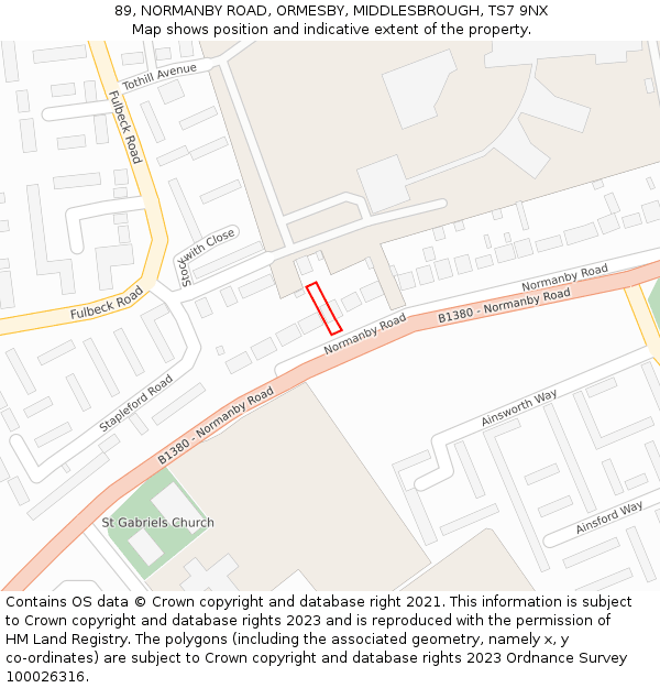 89, NORMANBY ROAD, ORMESBY, MIDDLESBROUGH, TS7 9NX: Location map and indicative extent of plot