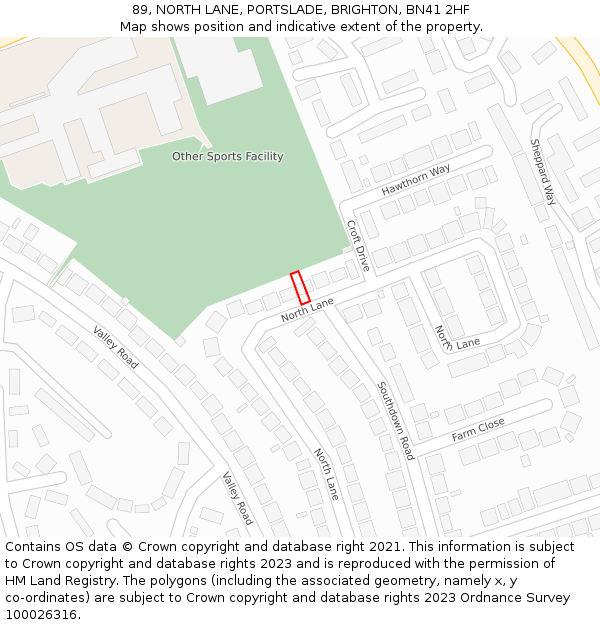 89, NORTH LANE, PORTSLADE, BRIGHTON, BN41 2HF: Location map and indicative extent of plot