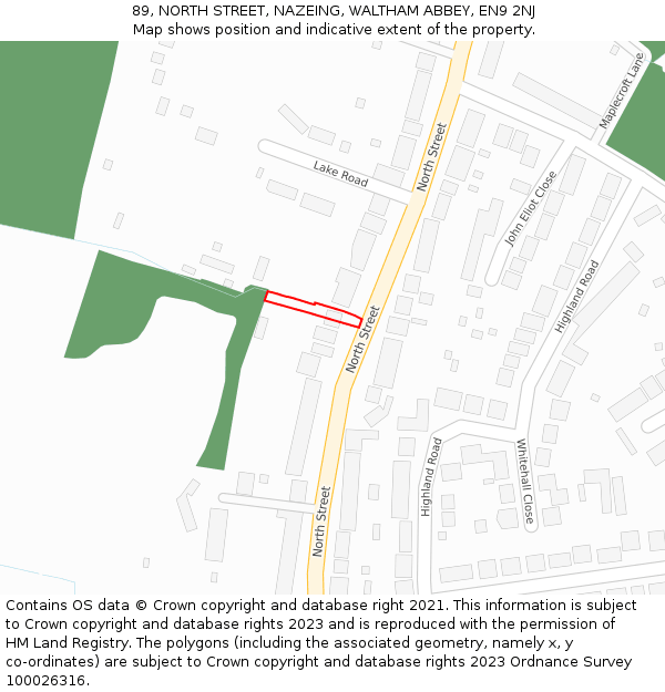 89, NORTH STREET, NAZEING, WALTHAM ABBEY, EN9 2NJ: Location map and indicative extent of plot