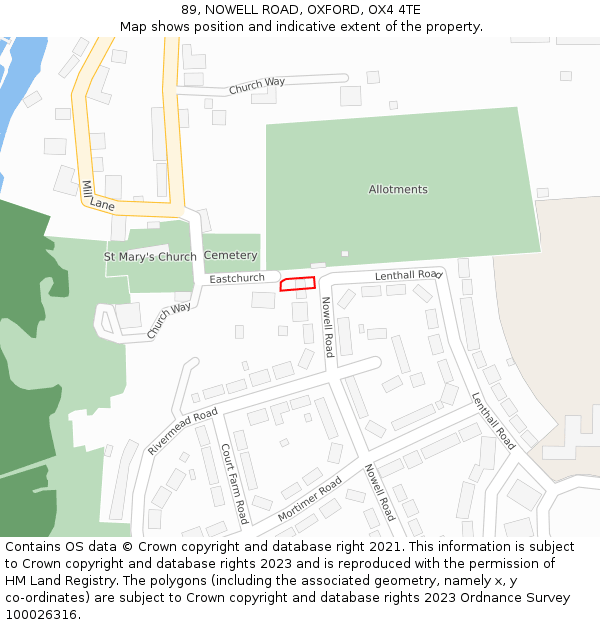 89, NOWELL ROAD, OXFORD, OX4 4TE: Location map and indicative extent of plot