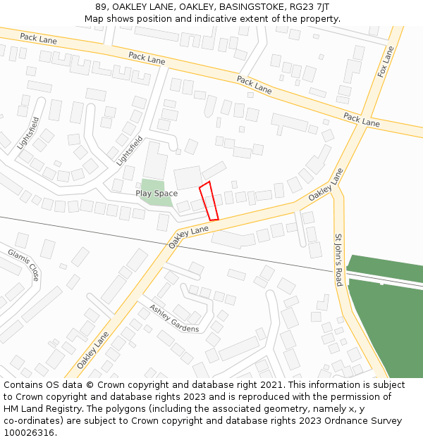 89, OAKLEY LANE, OAKLEY, BASINGSTOKE, RG23 7JT: Location map and indicative extent of plot