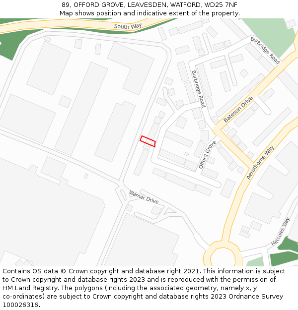 89, OFFORD GROVE, LEAVESDEN, WATFORD, WD25 7NF: Location map and indicative extent of plot