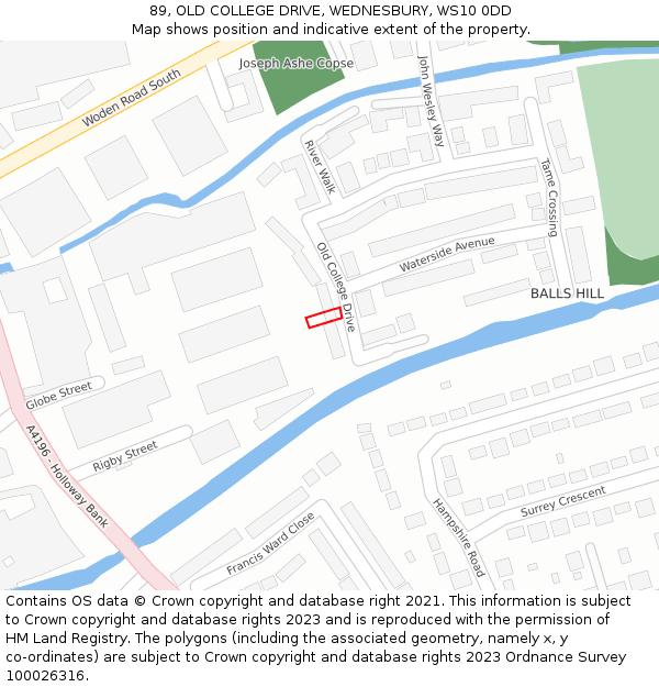 89, OLD COLLEGE DRIVE, WEDNESBURY, WS10 0DD: Location map and indicative extent of plot