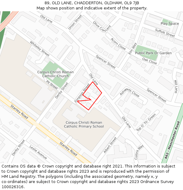 89, OLD LANE, CHADDERTON, OLDHAM, OL9 7JB: Location map and indicative extent of plot