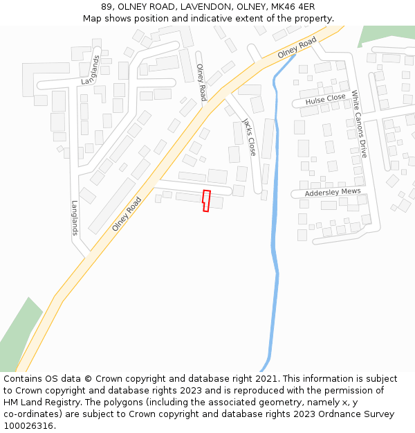 89, OLNEY ROAD, LAVENDON, OLNEY, MK46 4ER: Location map and indicative extent of plot