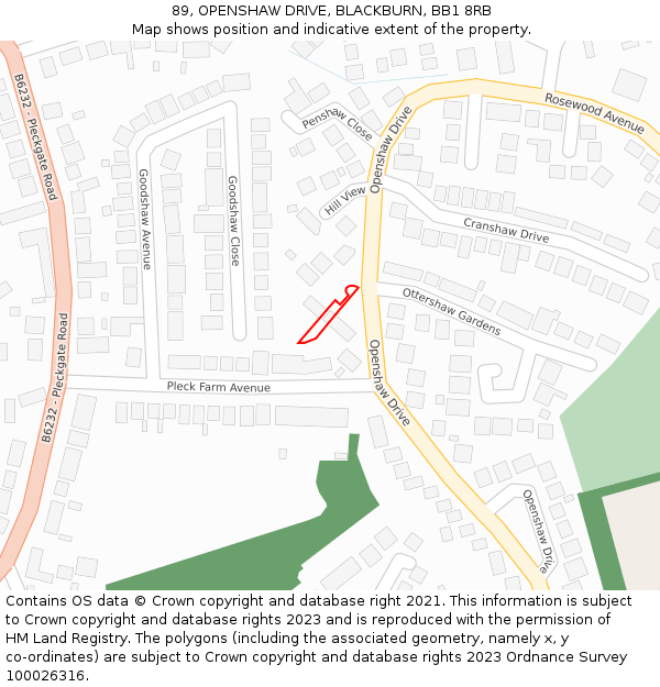 89, OPENSHAW DRIVE, BLACKBURN, BB1 8RB: Location map and indicative extent of plot