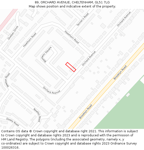 89, ORCHARD AVENUE, CHELTENHAM, GL51 7LG: Location map and indicative extent of plot