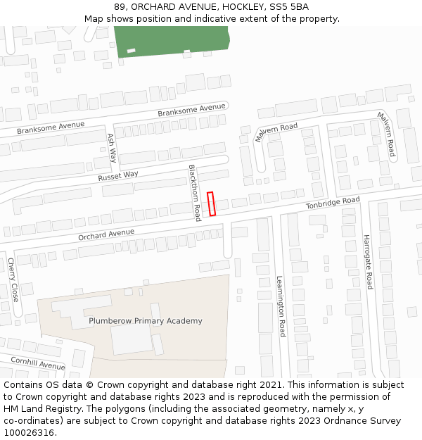89, ORCHARD AVENUE, HOCKLEY, SS5 5BA: Location map and indicative extent of plot