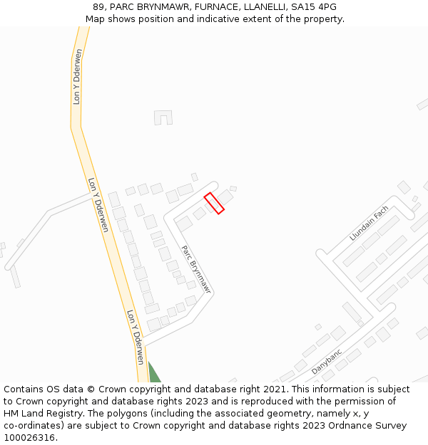 89, PARC BRYNMAWR, FURNACE, LLANELLI, SA15 4PG: Location map and indicative extent of plot