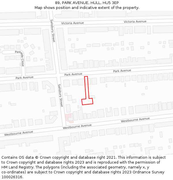 89, PARK AVENUE, HULL, HU5 3EP: Location map and indicative extent of plot