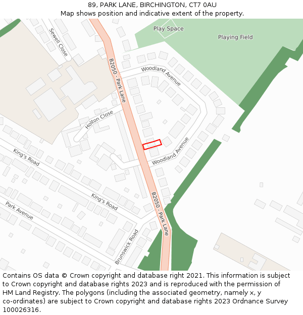 89, PARK LANE, BIRCHINGTON, CT7 0AU: Location map and indicative extent of plot