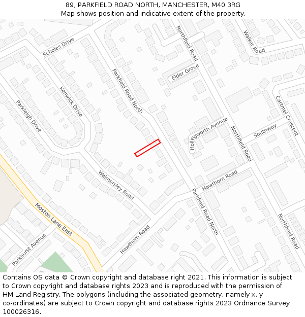 89, PARKFIELD ROAD NORTH, MANCHESTER, M40 3RG: Location map and indicative extent of plot