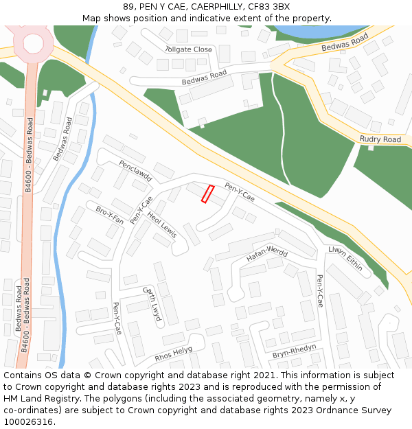 89, PEN Y CAE, CAERPHILLY, CF83 3BX: Location map and indicative extent of plot