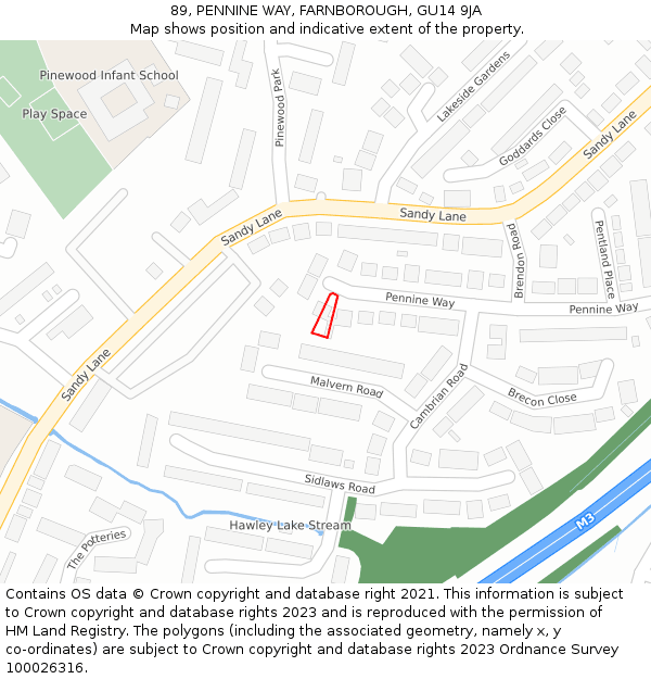 89, PENNINE WAY, FARNBOROUGH, GU14 9JA: Location map and indicative extent of plot