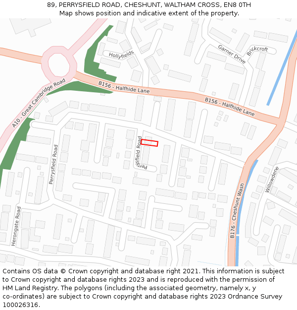 89, PERRYSFIELD ROAD, CHESHUNT, WALTHAM CROSS, EN8 0TH: Location map and indicative extent of plot