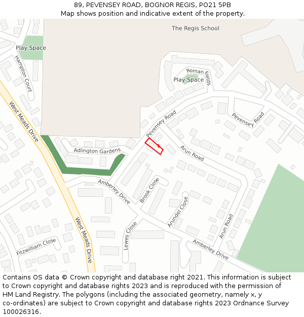 89, PEVENSEY ROAD, BOGNOR REGIS, PO21 5PB: Location map and indicative extent of plot