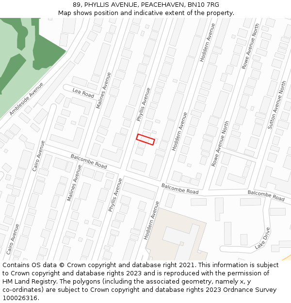 89, PHYLLIS AVENUE, PEACEHAVEN, BN10 7RG: Location map and indicative extent of plot