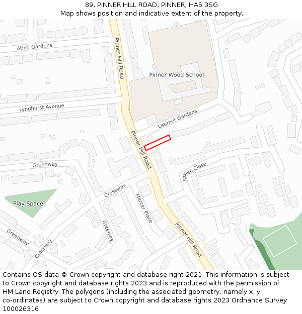 89, PINNER HILL ROAD, PINNER, HA5 3SG: Location map and indicative extent of plot