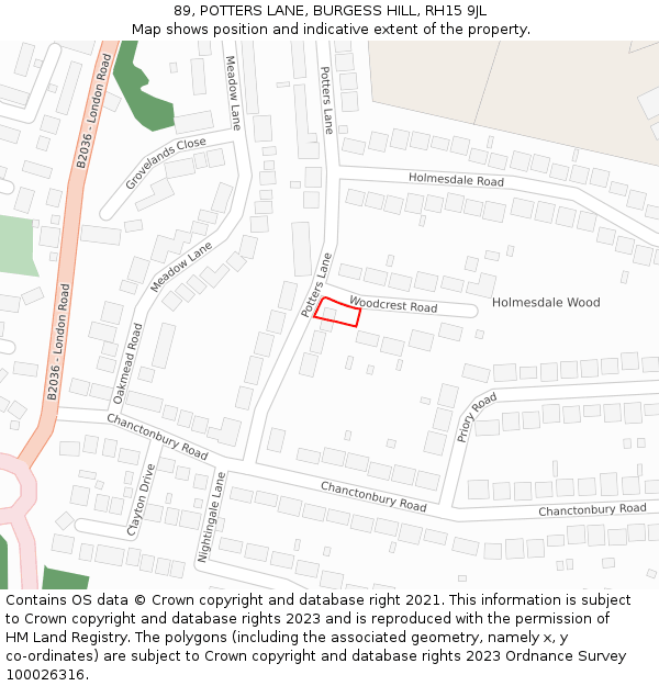 89, POTTERS LANE, BURGESS HILL, RH15 9JL: Location map and indicative extent of plot