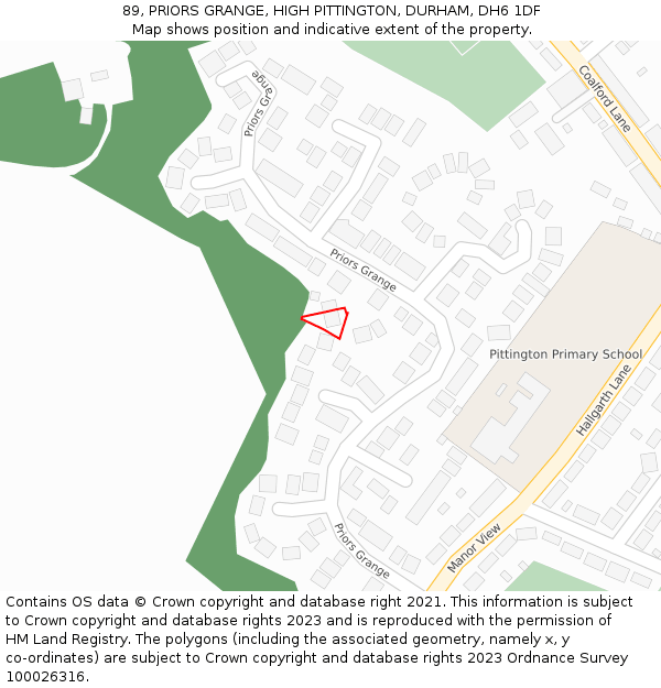 89, PRIORS GRANGE, HIGH PITTINGTON, DURHAM, DH6 1DF: Location map and indicative extent of plot