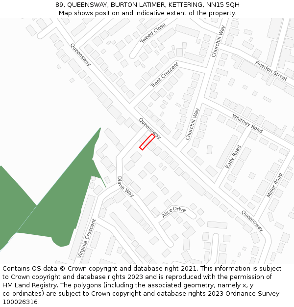 89, QUEENSWAY, BURTON LATIMER, KETTERING, NN15 5QH: Location map and indicative extent of plot