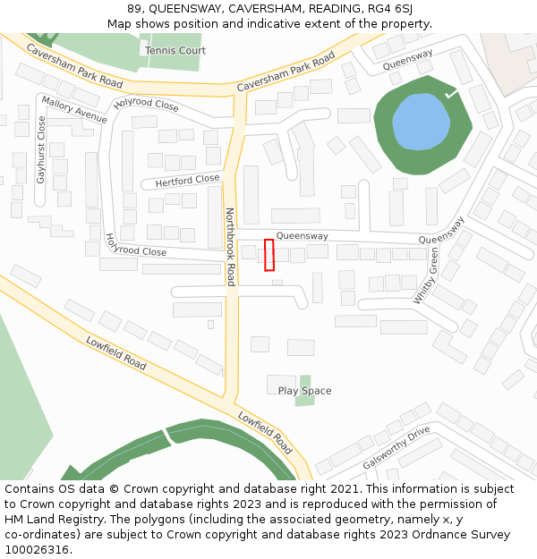 89, QUEENSWAY, CAVERSHAM, READING, RG4 6SJ: Location map and indicative extent of plot