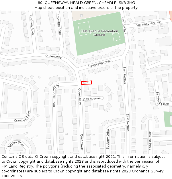 89, QUEENSWAY, HEALD GREEN, CHEADLE, SK8 3HG: Location map and indicative extent of plot