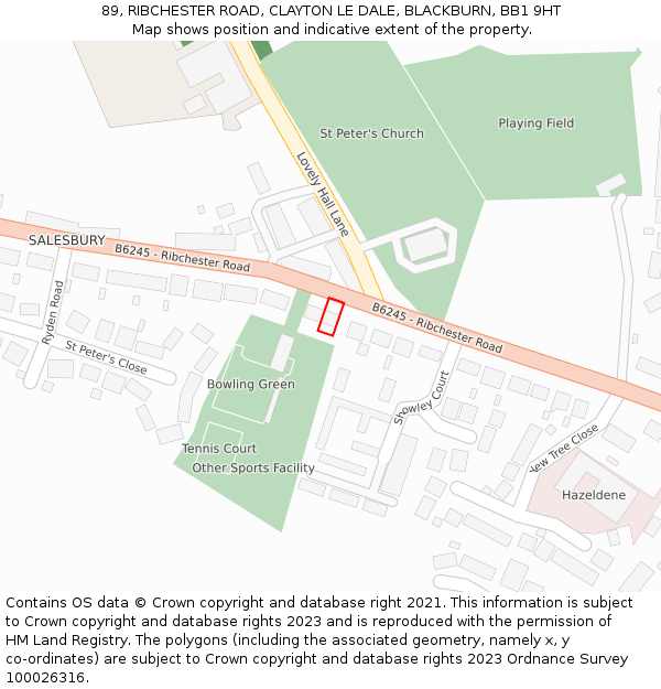 89, RIBCHESTER ROAD, CLAYTON LE DALE, BLACKBURN, BB1 9HT: Location map and indicative extent of plot