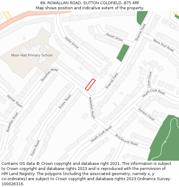 89, ROWALLAN ROAD, SUTTON COLDFIELD, B75 6RF: Location map and indicative extent of plot